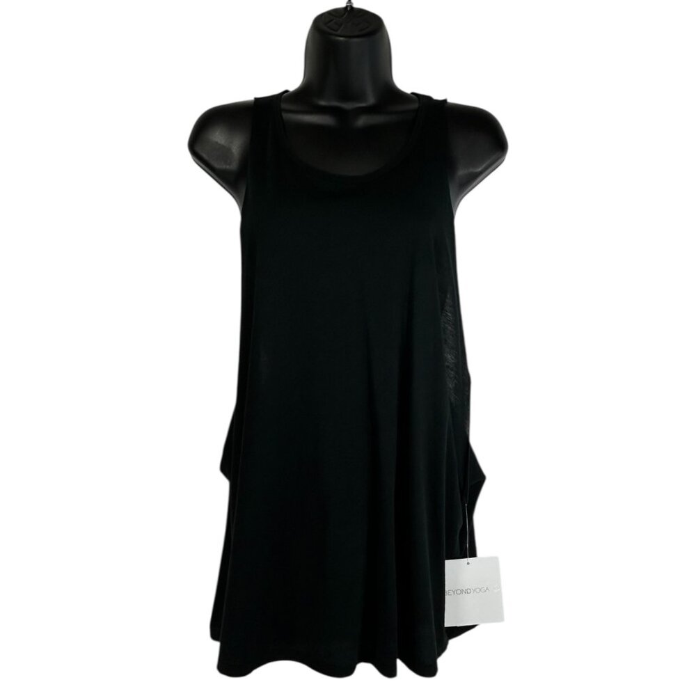 BEYOND YOGA Tank Top Sz L Black Racerback Twisted Back Pima Cotton Athleticwear